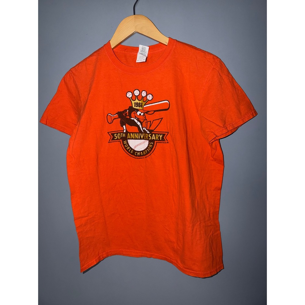 Gildan Baltimore Orioles 1966 World Champions 50th Anniversary Mens Orange Tee M